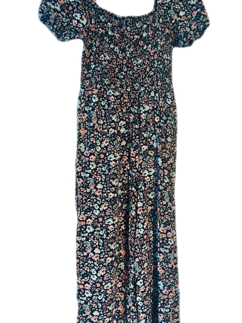 Floral Smocked Girl’s Jumpsuit - pink/blues/peach